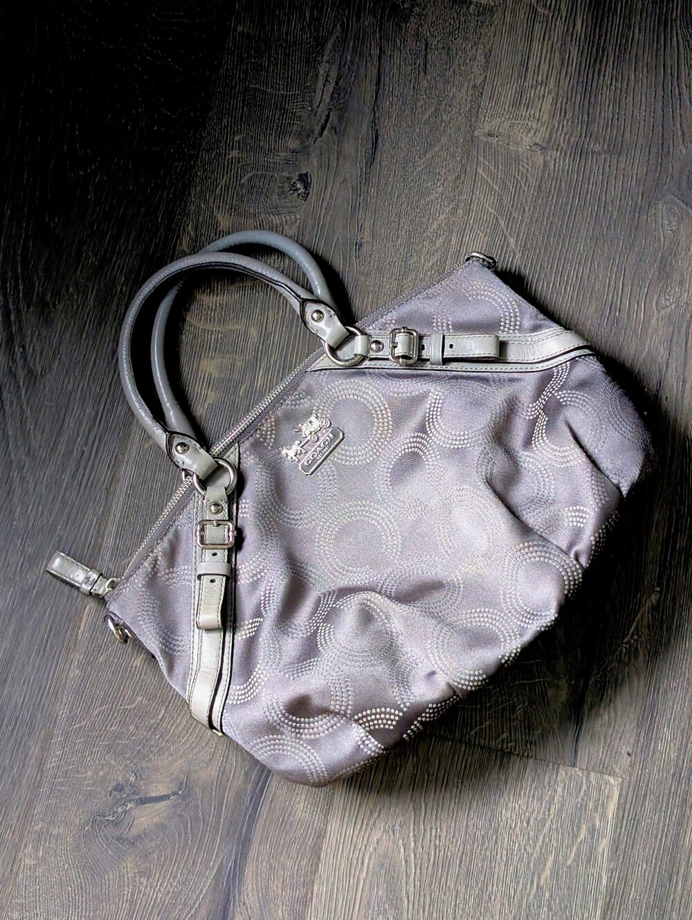 Vintage Gray Coach Madison Fitted OP Art Sophia Satchel Handbag Signature C